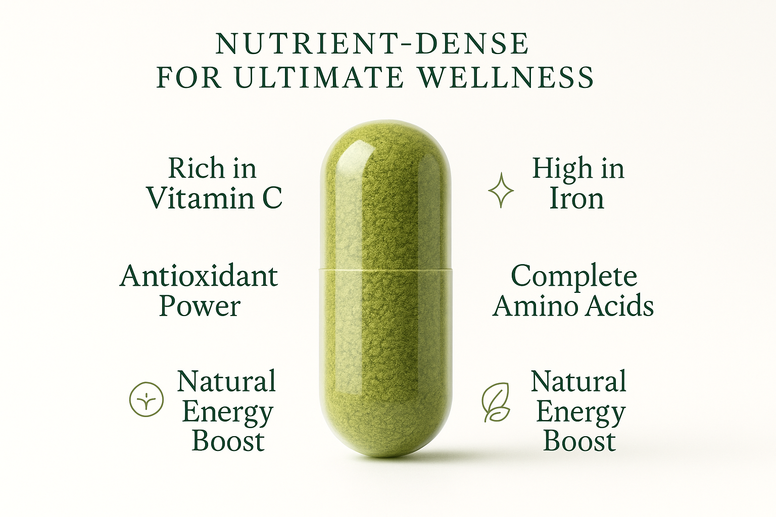 morgina capsule and surronding it stats Nutrient-dense for ultimate wellness